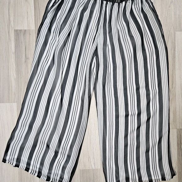 Zimmernann Anthropologie Womens Pants L Black Stripe Wide Leg Pull on Sheer Silk - Picture 14 of 14